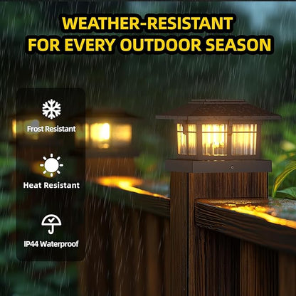 EXCMARK 2 Pack 4x4 Solar Post Cap Lights, Fence Deck Post Lights Outdoor Solar Powered Waterproof with Two Light Modes Warm&Cool White for Garden Patio Decor. (Classic Black,2)