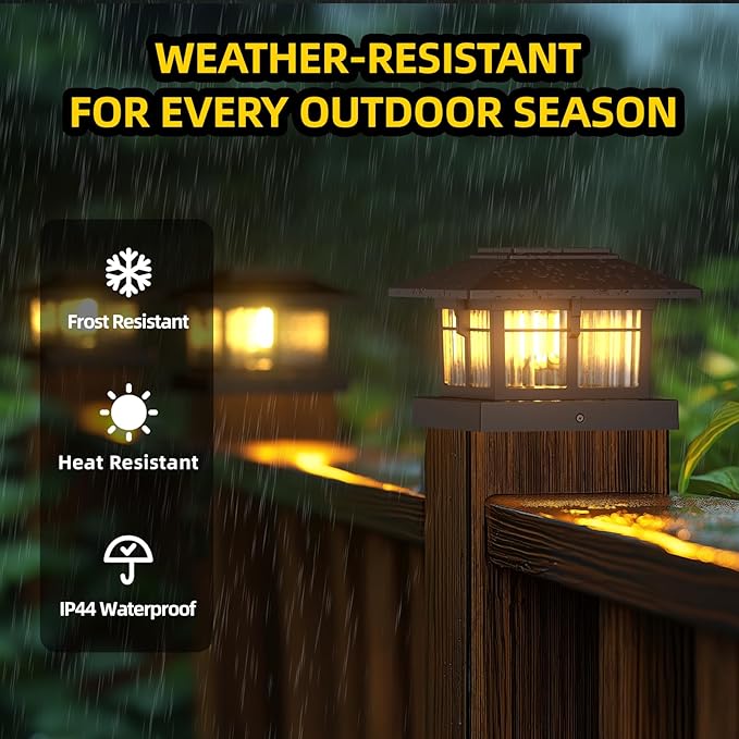 EXCMARK 4x4 Solar Post Cap Lights, 4 Pack Fence Deck Post Lights Outdoor Solar Powered Waterproof with Two Light Modes Warm&Cool White for Garden Patio Decor. (Classic Black, 4)