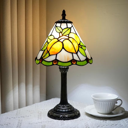 Tiffany Style 8 Inch Apricot Stained Glass Table Lamp,Handmade Accent Lamp with Resin Base Retro Night Light for Bedroom, Office Living Room,Restaurant Farmhouse Decor Ambient Lighting