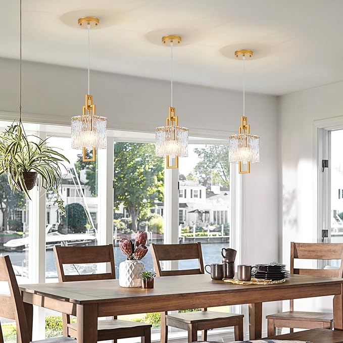 Modern Gold Pendant Light Fixtures for Kitchen Island and Dining Room, Industrial Mini Small Hanging Crystal Chandelier Lights Fixture for Entryway Hallway Foyer Living Room Bedroom 1-Pack