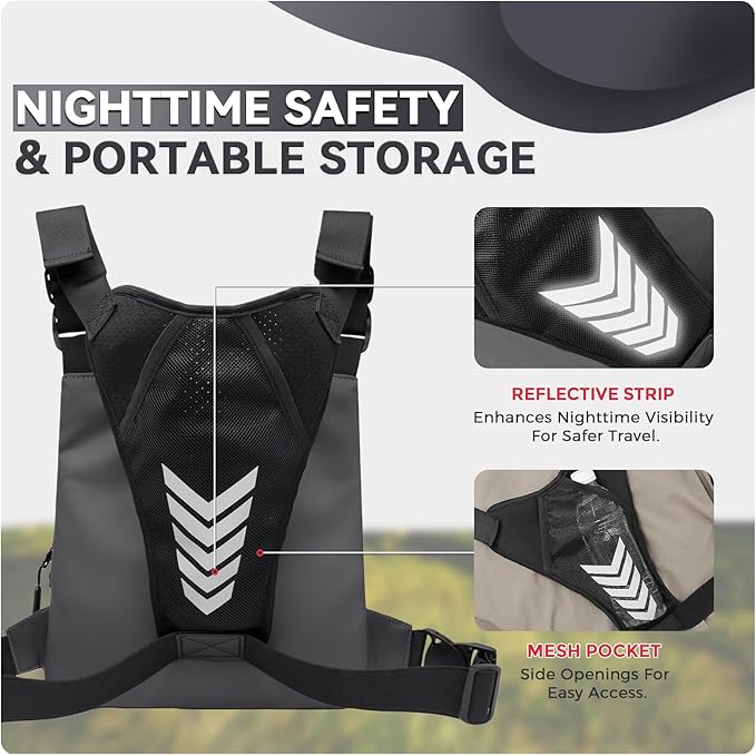 Criuage Outdoor Chest Bag for Men, Lightweight Adjustable Running Vest, Water Resistant EDC Chest Pack with Water Bottle Pocket, Breathable Back Pad for Hiking Cycling Fishing Travel