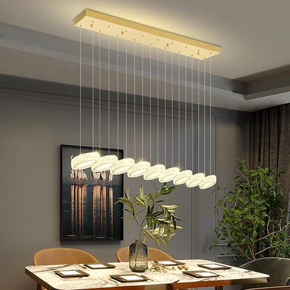 Rectangular Crystal Chandelier for Dining Room Pendant Chandelier for Kitchen Modern Linear Crystal Chandeliers Over Table Gold 9 Lights