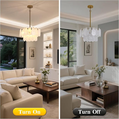 Modern Crystal Glass Chandelier, 17.7" Gold Luxury Hanging Pendant Light Fixture, 6-Light Round Cloud Ceiling Chandeliers Lighting for Dining Room Living Room Bedroom Foyer Stairway, E12
