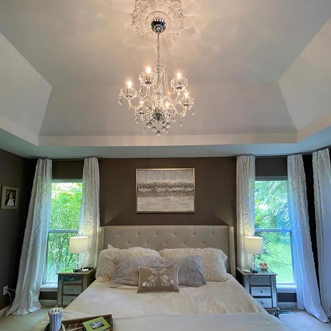 Crystal Chandeliers Classic Crystal Candle Chandelier Lighting, Vintage 6 Lights Pendant Ceiling Fixture Lamp for Dining Room Bedroom Island Hallway Wedding Decoration