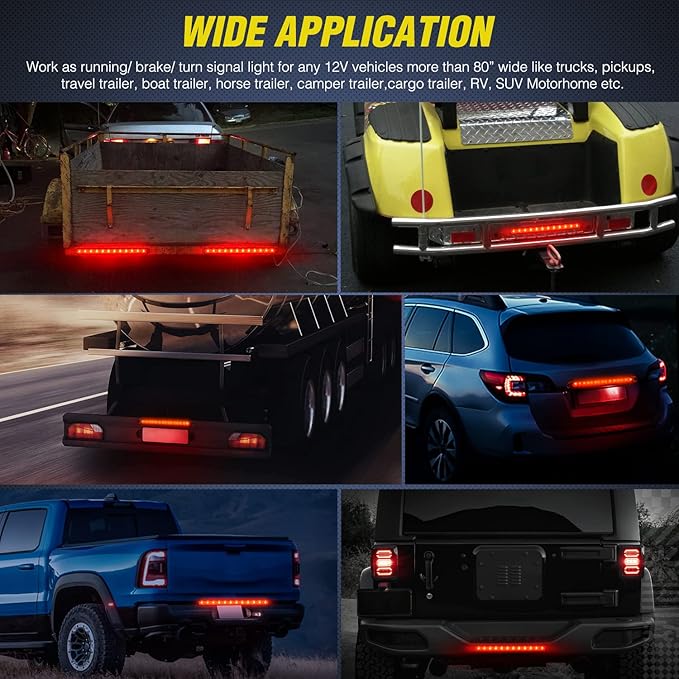 Nilight Trailer Light 16Inch 12 LED Red Running Brake Sequential Turn Signals Lights Waterproof Rear Maker ID Bar for 12V Boat Truck RV