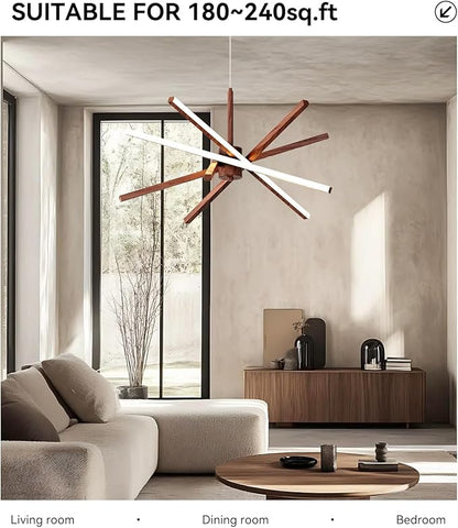 Modern Sputnik Chandelier Ceiling LED Black Pendant Light Embedded Mount Chandeliers Dining Room Light Fixtures Over Table Dimmable with Remote Control for Living Room Kitchen Bedroom (Wood Color)