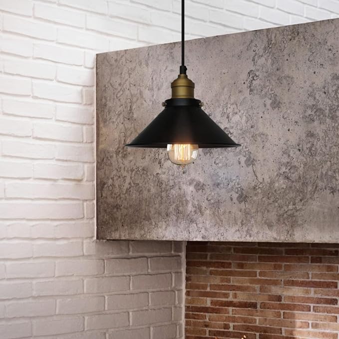 Black Industrial Pendant Light, 9.84" Vintage Hanging Light Fixture, E27 Ceiling Lamp for Kitchen Island, Dining Room, Farmhouse, Rustic Loft, Bar, Café