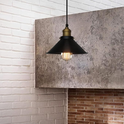 Black Industrial Pendant Light, 9.84" Vintage Hanging Light Fixture, E27 Ceiling Lamp for Kitchen Island, Dining Room, Farmhouse, Rustic Loft, Bar, Café