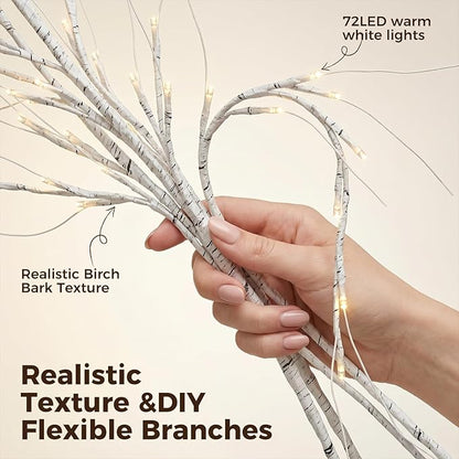 Bexdir Birch Vine with Lights with Timer 6ft 72LED, Artificial Tree for Walls Birch Twig for Room Decor Mantle Fireplace Holiday Christmas Decorations Birch Branches - Battery Operated