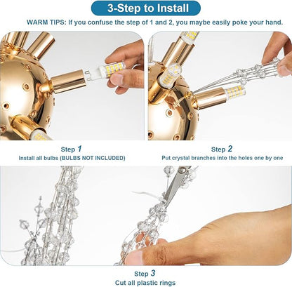 SineRise Modern Crystal Chandeliers Firework, Crystal Light Fixture, Dandelion Chandelier (16-Light, Gold) for Foyer Hallway Entryway Kitchen Bedroom