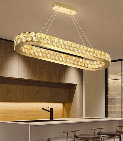 40'' Modern Oval Chandelier Crystal Chandeliers for Dining Room Round Ceiling Light Fixture for Living Room Lighting LED Dimmable with Remote Ring Lights Gold
