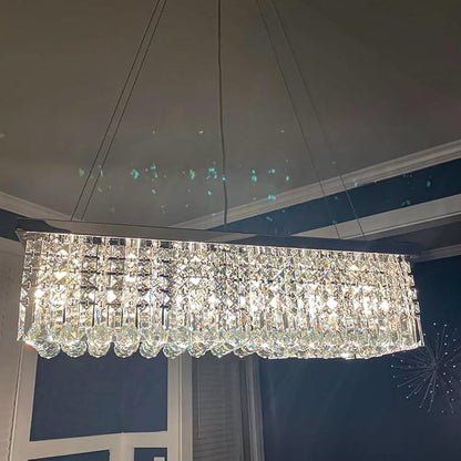 Rectangular Chandeliers for Dining Room, Modern Rain Drop Chandeliers, Hanging Pendant Crystal Chandelier Light for Kitchen Island, Beautiful Ceiling Light Fixture for Cafes Office of CRYSTOP