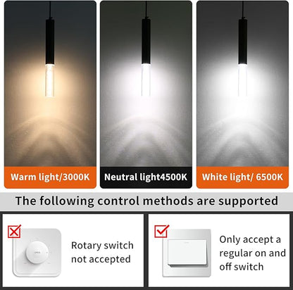 3 Pack Pendant Lights Kitchen Island, LED Bubble Acrylic Island Lighting Fixtures, 3 Color 3000K/4500K/6500K, Modern Cylinder Ceiling Hanging Light for Bedroom, Bar, Dining Room, Bathroom