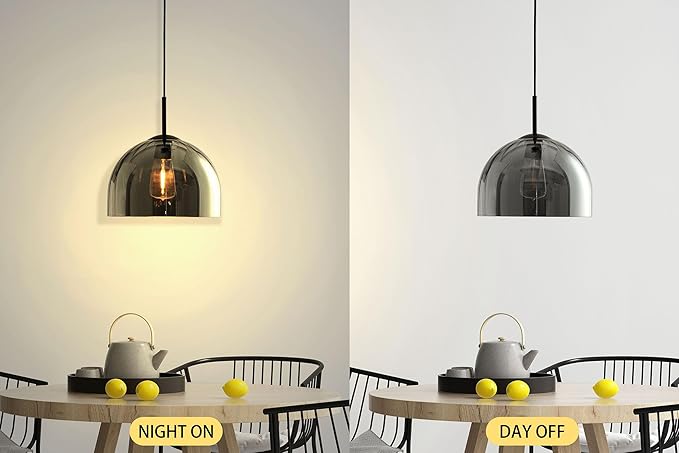 Modern Dome Pendant Lighting Fixtures, 11.8 Inch Large Dome Boho Chandelier, Rustic Farmhouse Industrial Hanging Lamp Ceiling Lights with Grey Glass Bell Lampshade for Kitchen Island