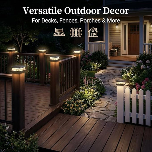 4x4 Solar Post Cap Lights 12 Pack, Fence Post Solar Lights with Warm White/Cool White, Only Fit 4x4 Wood/Vinyl Posts, Waterproof Outdoor Deck Post Light for Deck, Fence, Porch(Black)