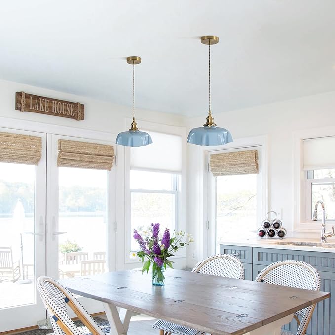 Gold Pendant Light with Vintage Glass Pendant Lampshade,Adjustable Height,E26 Base,Kitchen Dining Room Restaurant,Color Blue