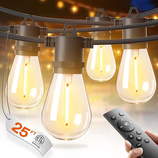 addlon 25FT LED Outdoor String Lights with Edison Shatterproof Bulbs, Heavy-Duty and Weatherproof Strand, Commercial Grade Patio Lights, Decorative for Garden or Patio, Black