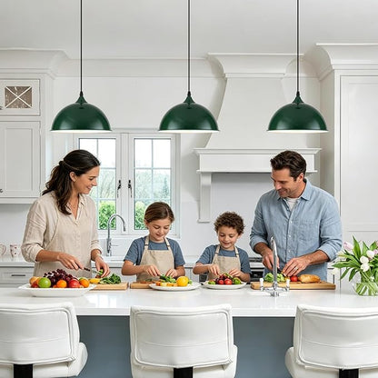 9.8 inch Green Dome Pendant Lights Kitchen Island 3 Pack, Modern Farmhouse Pendant Lights, Vintage Industrial Kitchen Pendant Lighting, Island Lights for Kitchen, Dining Room