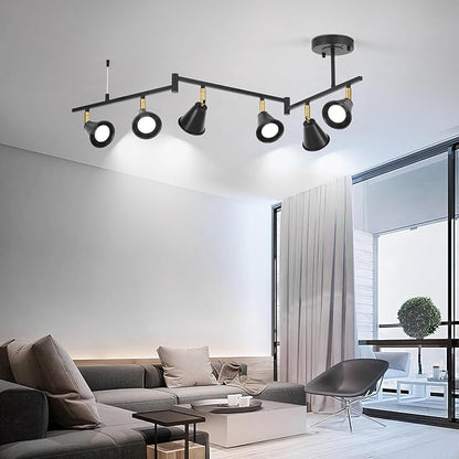 6-Light Modern Track Lighting Fixtures Ceiling, Flexible Foldable Arm and Rotatable Light Head,Black Kitchen Track Lighting for Kitchen Islands, Dining Rooms, Bars, Closets, Workbenches.