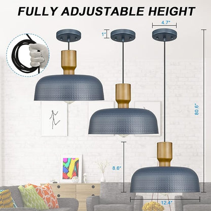 Darkaway Pendant Light Fixtures Ceiling Hanging with Hammered Metal Shade, Modern Pendant Light for Kitchen Island Lighting Hanging Lamp Adjustable Height, Medium