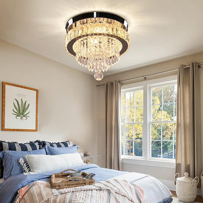 Finktonglan 11.8" Crystal Chandeliers, Modern Crystal Ceiling Light LED Small Chandeliers Semi Flush Mount Chandelier Room Light for Bedrooms Living Room Hallway (2700K Warm Light)