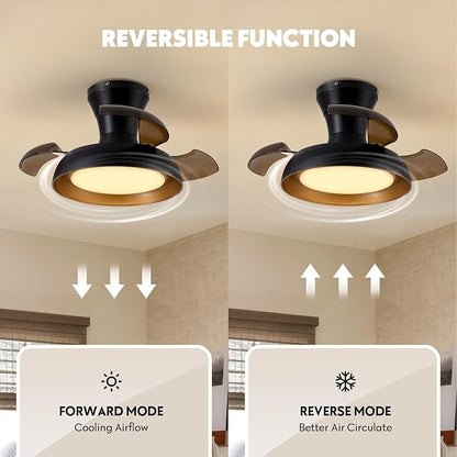 23 Inch Black and Gold Ceiling Fan with Light and Brown Retractable Blades Small Led Light Fixture Ceiling Modern Fandelier Fan Lights Cei ling Fixtures for Bedroom Dining Room Kitchen