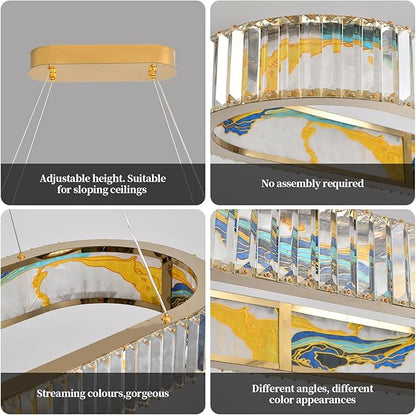 Luxury Crystal Chandelier, Modern Rectangular LED Pendant Light for Kitchen Island Dining Room, 40 Inch, No Assembly Required