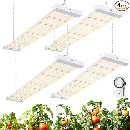 Barrina TX-L63 3FT Grow Lights for Indoor Plant, 252W (4 x 63W), 4 LED Panels Wider Coverage, Full Spectrum, High PPFD, Mechanical Timer, Linkable, Hanging Plant Light for Indoor, Seeding, 4 Packs
