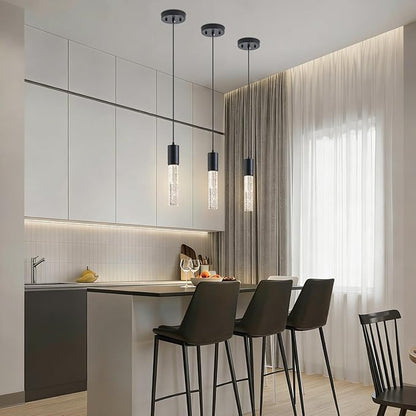 Black Pendant Lights Kitchen Island, Crystal Bubble Pendant Lights, Adjustable Modern Pendant Light Fixtures for Dining Living Room Bedroom 3 Pack