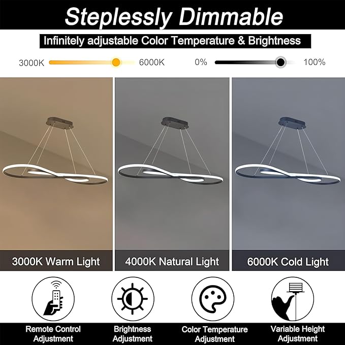 Black Modern Chandelier,Modern Led Pendant Light for Kitchen Island Lighting Dimmable Creative Snake-Shaped Twist Design Modern Led Chandelier for Dining Room Over Table