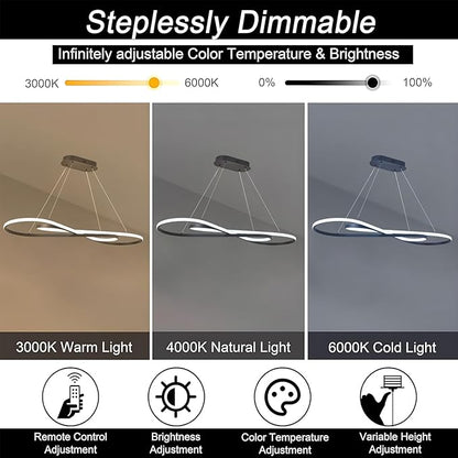 Black Modern Chandelier,Modern Led Pendant Light for Kitchen Island Lighting Dimmable Creative Snake-Shaped Twist Design Modern Led Chandelier for Dining Room Over Table