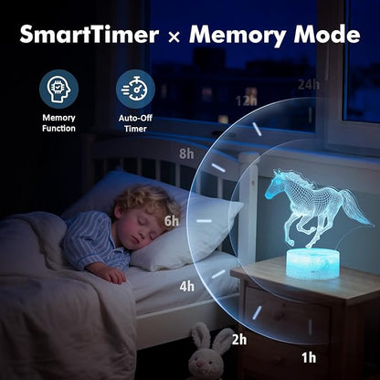 Hoofun Horse Gifts for Girls, 16 Colors Horse 3D Illusion Lamp, Night Light with Timer Remote and Touch Control, Horses Decor for Kids Room, Girls Birthday Gifts
