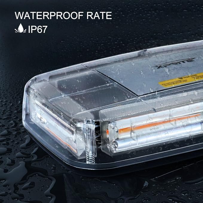 Xprite COB LED White Amber/Yellow Roof Top Warning Strobe Light 19 Flash Modes w/Magnetic Base Mini Beacon Lights Bar for 12V Hazard Emergency Construction Vehicles Snow Plow Trucks Bus