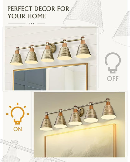 FEMILA Bathroom Light Fixtures, Modern Bathroom Vanity Light with Hammered Metal Shade, Sconces Wall Lighting for Mirror Kitchen Bedroom, Gold, 37"