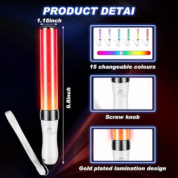 Lewtemi 4 Pcs K-pop Lightstick LED Glow Sticks 15 Color Reusable J-pop Concert Stick, Manual and Automatic Mode, Idol Flashing Glow Sticks for Raves Emergency Camping Party Supplies