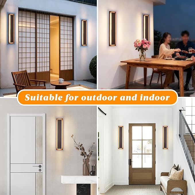24 in Long Outdoor LED Wall Lights, Modern Exterior Garage Wall Light,Outside Light Fixtures for House,Patio,Front Porch,Brown Outdoor Wall Sconce Waterproof 1 Pack，AC Hard-Wired