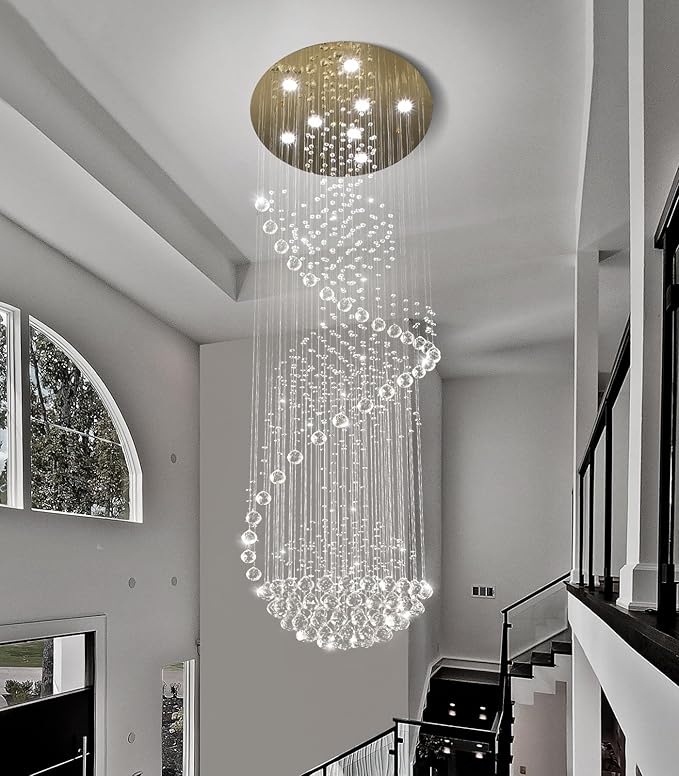 78'' Crystal Chandelier High Ceiling Chandeliers for Staircaes Large Raindrop Chandeliers LED Dimmable Flush Mount Light Fixtures for Foyer Hallway Entryway LED Bulbs Included Gold
