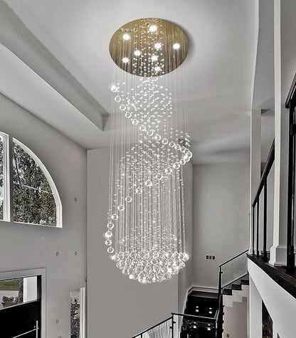 78'' Crystal Chandelier High Ceiling Chandeliers for Staircaes Large Raindrop Chandeliers LED Dimmable Flush Mount Light Fixtures for Foyer Hallway Entryway LED Bulbs Included Gold
