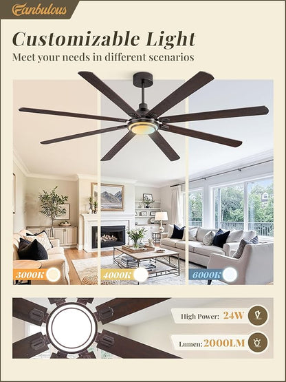Fanbulous 84 Inch Ceiling Fans with Lights and Remote, Oil Bronze Ceiling Fan with 8 Dual-Color Blades, Indoor/Outdoor Large Ceiling Fans, Reversible DC Motor, 6-Speed, 3CCT for Living Porch Patio