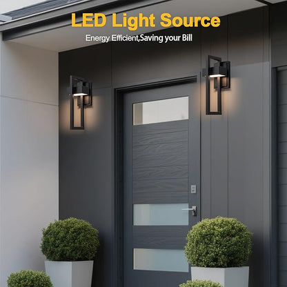 2-Pack Modern Outdoor Wall Lights, 15W LED Exterior Lighting Fixtures, 3000K Warm White Matte Black Wall Sconces for Front Door, Porch, Garage and Patio
