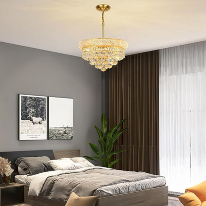 Crystal Chandeliers for Dining Room Light Fixture Over Table, Empire Style K9 Crystal Chandeliers for Bedroom, 4 Lights Gold Luxury Lighting Fixtures for Entryway Kitchen Island Foyer D15 Inch