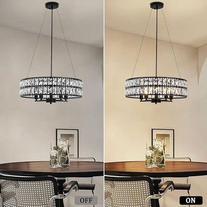Modern Black Crystal Chandelier, 5-Light Round Crystal Chandeliers for Dining Room, 20" Contemporary Chandelier for Entryway, Living Room, Bedroom, Kitchen, Foyer Hanging Ceiling Lighting Fixtures