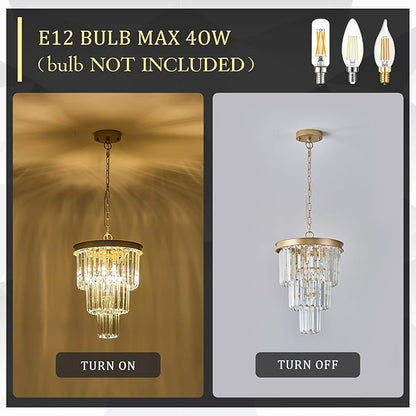 Modern Crystal Pendant Light for Kitchen Island, Mini Gold Crystal Light Fixture Luxury for Dining Room, K9 Ceiling Pendant Light 3 Tiers for Hallway Bedroom Closet
