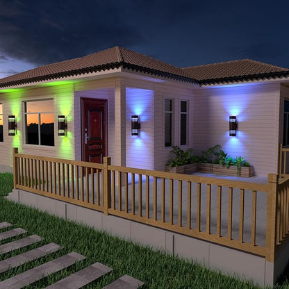 Smart WiFi Outdoor Wall Lights Exterior 2 Pack, Up and Down Porch Lights Ambience Color Changing, Bronze Cylinder RGBCW LED Outdoor Wall Lamp for House Garage Porch, Outside Exterior Lights ETL Listed
