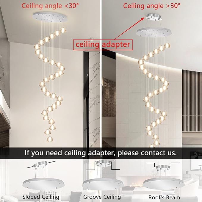30-Lights Modern Crystal Chandeliers for Staircase LED Handing Light Fixture for Foyer Hallway Entrance