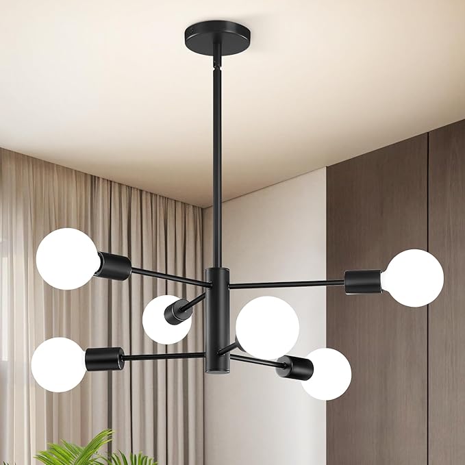 RUIYEY Modern Sputnik Chandeliers Light, 6-Light Black Chandeliers for Dining Room, Height Adjustable Ceiling Lights Farmhouse Chandelier for Kitchen Island Living Room Bedroom Visit The Store