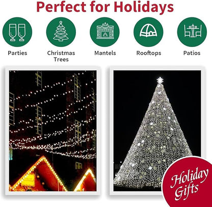 LAMPHOME 99ft Christmas Decorative Mini Lights, 300 LED Transparent Wire Fairy Starry String Lights Plug in, 16Lighting Modes for Indoor Outdoor Xmas Tree Wedding Party Decoration (White)