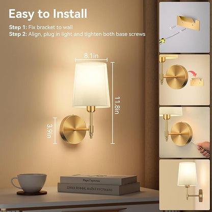 Ouyulong Battery Operated Wall Sconces Set of 2, Wireless Rechargeable Dimmable Wall Light with 15000mAh RGB Bulb and Remote for Bedroom