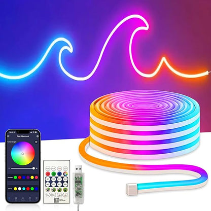 16.4FT Neon Rope Lights,Flexible RGB+IC LED Strip Lights,Remote Control,Multiple Modes,for Living Room,Bedroom,Holiday Decoration