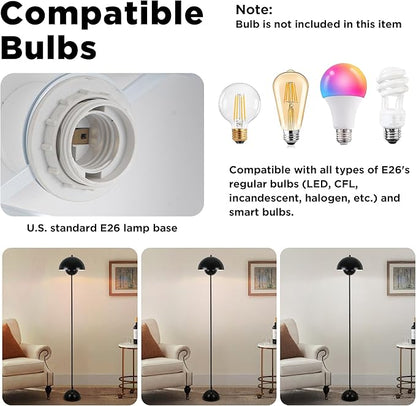 COSYLUX Modern Floor Lamp for Living Room, Industrial Tall Standing Lamp for Bedroom, Metal Shade Reflecting Light Reading Floor Lamp for Office, Nursery Room, Corner(Glossy Black)